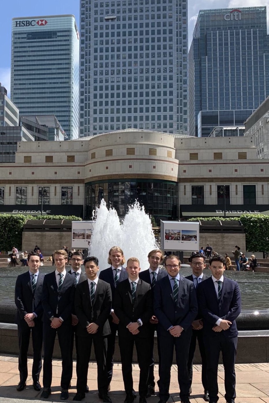 metrics fund in front of a fountain at the annual London trip